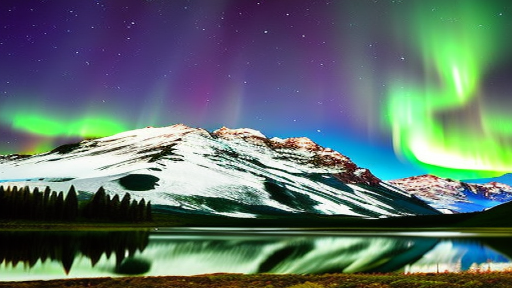 Aurora boreale sopra le montagne e un lago tranquillo